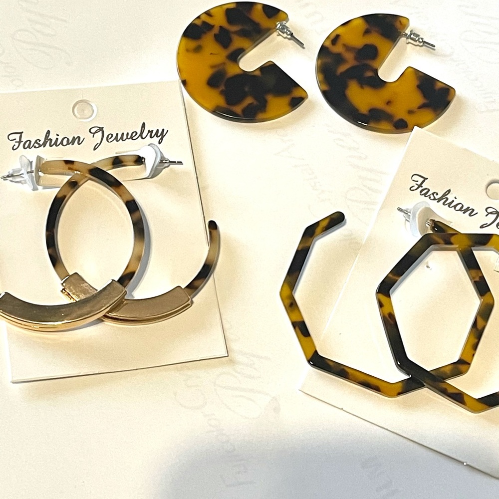 3 pair acrylic boho leopard earring hoops